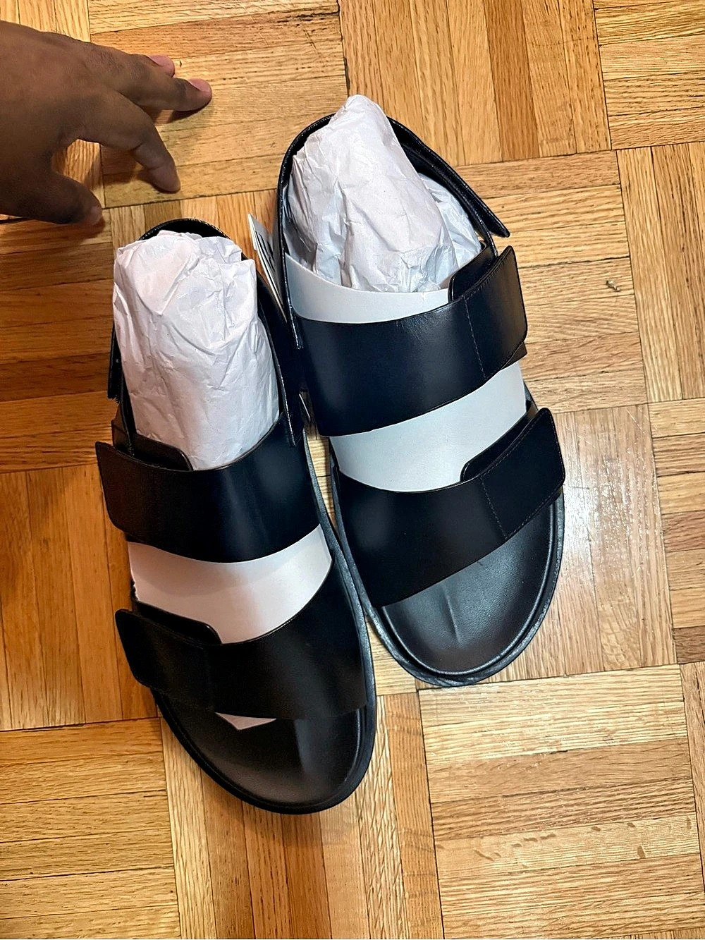 BNWT Zara Black Double-Strap Leather Sandals  EU 45
